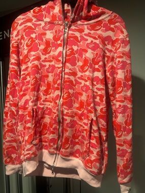 Bape Men's Pink & Coral Camo Zip Bomber Jacket